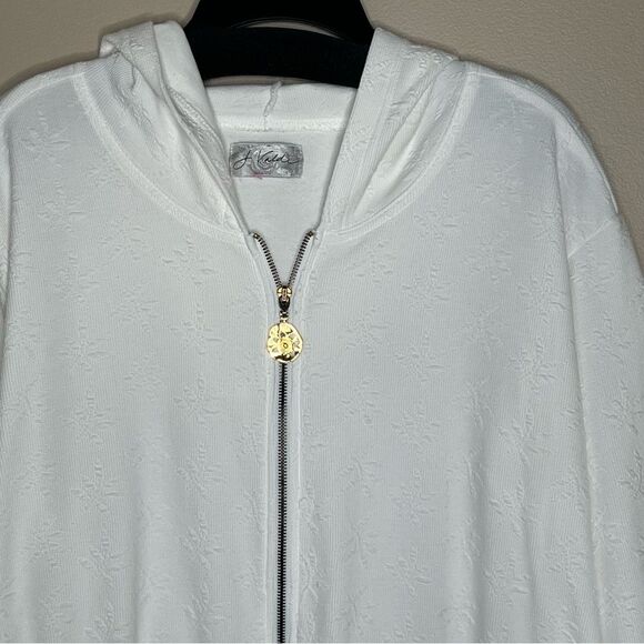 J. Valdi Palm Resort Wear White Full Zip Hooded Cinched Waist Tunic Swim Cover - Picture 3 of 16